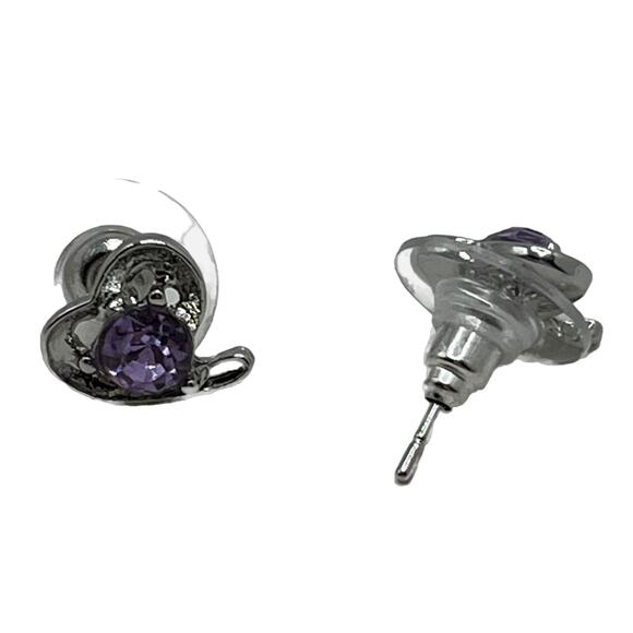 Earring Fashion Jewelry Heart Earrings in Silver and Purple - Picture 3 of 7